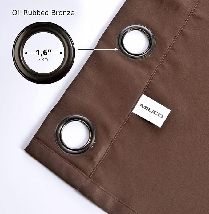 MIUCO Thermal Insulated Grommet Window Blackout Curtains Panels for Livingroom 1 Pair 52x84 Inch Chocolate, Bonus 2 Tie Backs Included