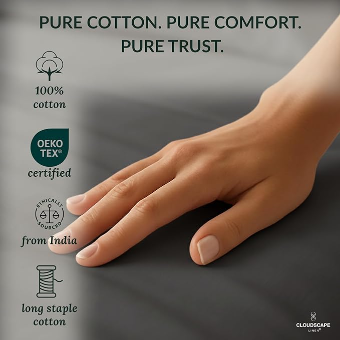 Cloud Scape Linen 100% Egyptian Cotton California King Sheet Set, 400 Thread Count,4 Pieces Luxury Bedding Set, Hotel Quality, Silky Soft, Breathable and Durable, Deep Pockets up to 17, Charcoal