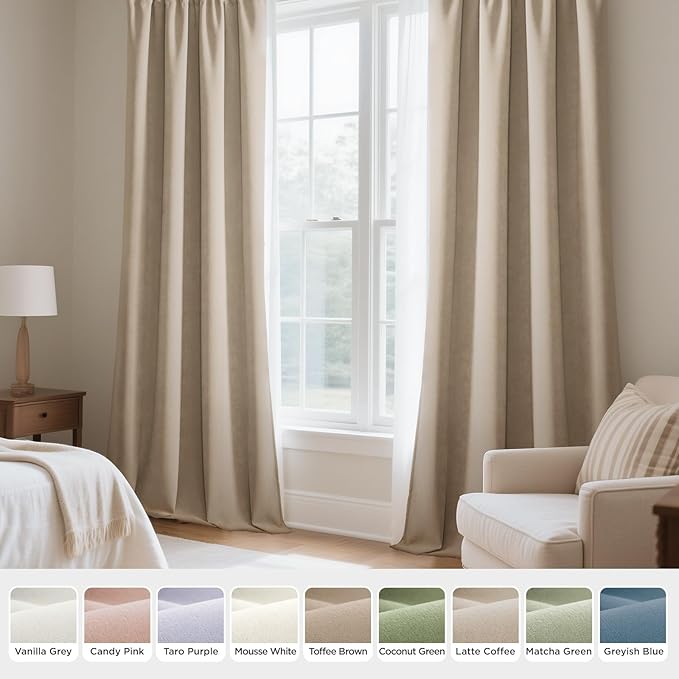 Joydeco Latte Coffee Velvet Curtains 84 Inches 2 Panels, Luxury Thermal Insulated Soft Curtains for Bedroom & Living Room, Room Darkening Velvet Drapes, Rod Pocket (52W x 84L)