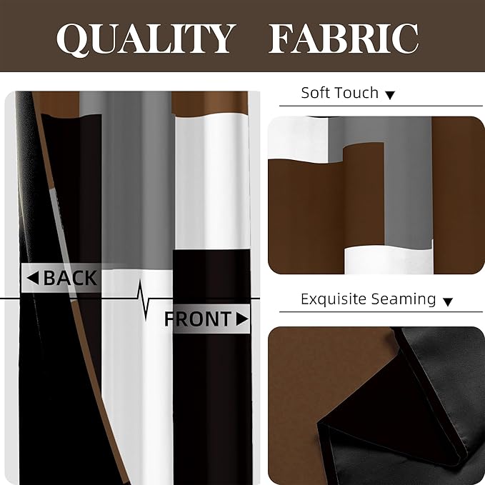 Brown 100% Blackout Curtains for Bedroom 63 inch Long 2 Panels Set Black White Gray Modern Abstract Geometric Black Out Curtains Insulated Room Darkening Window Drapes for Living Room, 52Wx63L