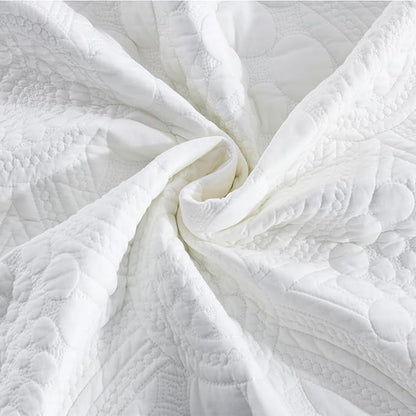 MarCielo 3-Piece 100% Cotton Oversized Bedspread Lightweight Quilt Coverlet Embroidery Farmhouse Bedding (Tf Bright White, Oversized King (118"x106"))