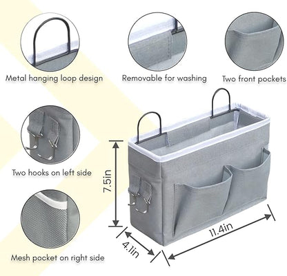Kanrichu 3pcs Middle Wall Hanging Organizer Bag, Linen Fabric Door Hanging Storage Basket with Pockets, Waterproof Bin for Kitchen, Bedroom, Office, RV Camper (Gray)