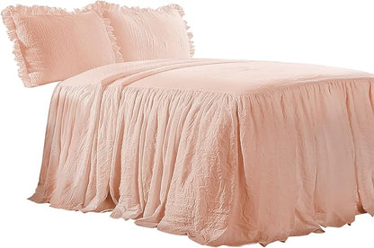 Lush Decor Ruffle Skirt Bedspread Set - 2-Piece Luxurious Farmhouse Bedding - Elegant Ruffle Detail - Timeless Style - Soft Lightweight Sheets - Twin, Blush