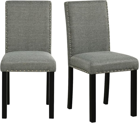 Giantex Dining Chairs Set of 2, Fabric Upholstered Parsons Kitchen Chair w/Nailhead Trim,Solid Rubber & Bent Wood Legs, Thick Padded Seat, Armless Side Chairs for Living Dining Room Restaurant, Grey