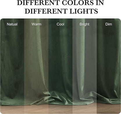 RYB HOME Elegant Green Velvet Curtains 84 inches Long, Light Blocking, Thermal Insulated, Stylish Back Tab Velvet Drapes for Cozy Home Aesthetics, 52" W x L96 L, 2 Panels Set