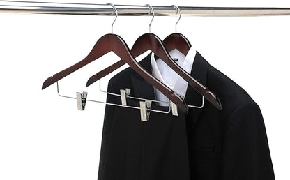 Quality Wooden Skirt Hangers with Clips 80-Pack Mahogany Pants Hangers with Adjustable Chrome Metal Clips, Swivel Hook, Coat, Jacket, Blouse Suit Hangers (Mahogany, 80)