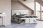 memomad Bali Slim Set: Storage Platform Bed with Drawers + Flat Panel Headboard (Queen Size, White Wood)