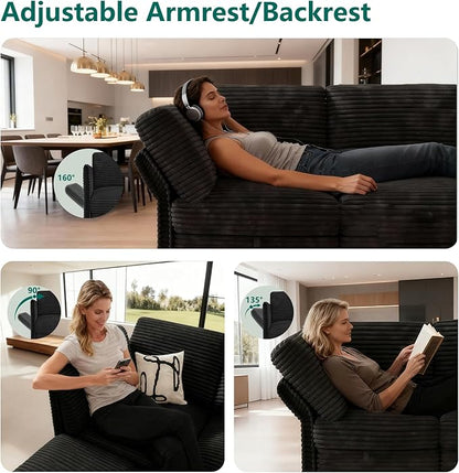 Modular Sectional Sofa with Adjustable Backrest, Convertible L/U-Shaped Sleeper Couch for Living Room, Cloud Sofa Bed Modern Reversible Design, Black