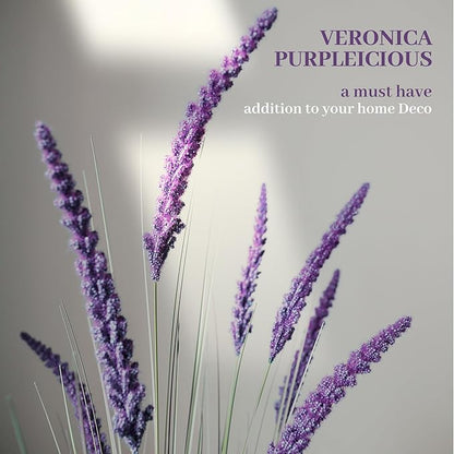 KOL 4ft 2-Pack Artificial Veronica Horsetail Reed Grass – 47in Tall Faux Purple Grass Plants in Pots, UV Resistant Fake Greenery for Indoor Outdoor Home, Office, Patio & Wedding Décor