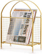 PUERSI Freestanding Magazine Holder – Modern Touch Handbag Design, Magazine Organizer Metal Rack for Books, Vinyl Record, Newspaper (Gold)