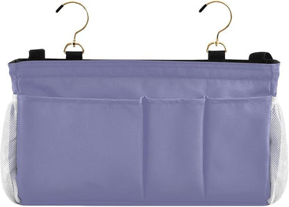 Purple Bedside Caddy Storage Bag Bedside Organizer for College Dorm Top Bunk Bed Hanging Storage Organizer 6 Pockets with Hooks for Book Glasses Phone Holder