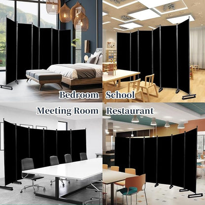 Room Divider Folding Privacy Screens with Lockable Wheels, 132'' Partition Room Dividers Freestanding Room Divider Fabric Panel for Room Separation, Wall Divider for Home Office Bedroom Dorm Decor