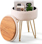 Cpintltr Footrest Footstools Round Velvet Ottoman with Storage Space Soft Vanity Chair with Memory Foam Seat Small Side Table Hallway Step Stool 4 Gold Metal Legs with Adjustable Footings Champagne