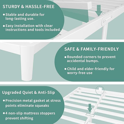 ITIMIDI 6 Inch King Size White Bed Frame with Metal Gaskets,Metal King Bed Frame Platform, No Box Spring Needed, Heavy Duty Steel Support 3000 LBS, Anti-Slip Mattress Stopper, Easy Assembly
