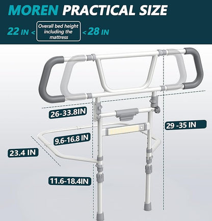 Packve Foldable Bed Rails for Elderly Adults Safety - Bed Side Assist Rail for Seniors with Extendable Guard Rails, Adjustable Height Bedrails for Queen King Full Size Bed