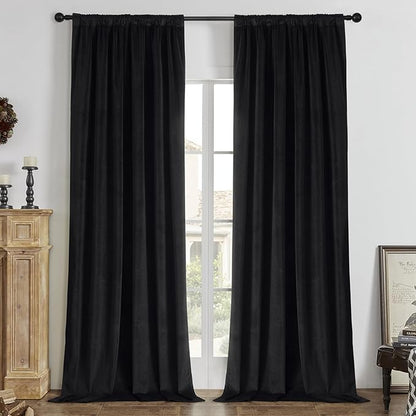 Joydeco Customized Curtains, 100% Blackout Curtains for Bedroom and Living Room, Heavy Duty Luxury Thermal Insulated Black Velvet Curtains Rod Pocket & Back Tab 1 Panel, Custom Size