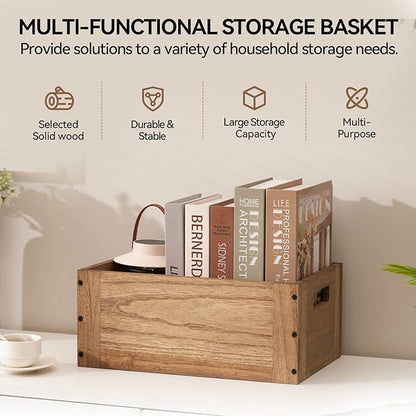 KIRIGEN Stackable Wood Storage Cube /Basket/ Bins Organizer for Home Books Clothes Toy - Modular Open Cubby Storage System - Office Bookcase Closet Shelves C15-DBR