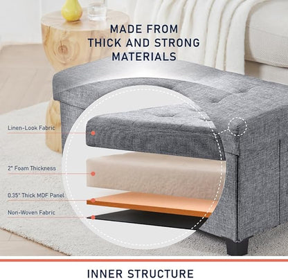 Ornavo Home 30 Inch Storage Ottoman, Large Storage Bench, Ottoman with Storage with Legs, Foot Rest Stool, Bedroom Bench - Gray