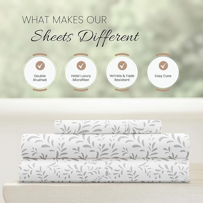 Linen Market 3 Piece Twin Bedding Sheet Set (Gray Vines) - Sleep Better Than Ever with These Ultra-Soft & Cooling Bed Sheets for Your Twin Size Bed - Deep Pocket Fits 16" Mattress