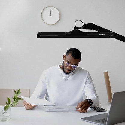 LED Architect Desk Lamp, 2300 Lumens, Dimmable, Metal Swing Arm, 5 Color Temperatures, 30W, Ideal for Task Work, Drafting, Reading, Clamp-on Office Table Lamp with 360 Bright LEDs (Black, CCT)