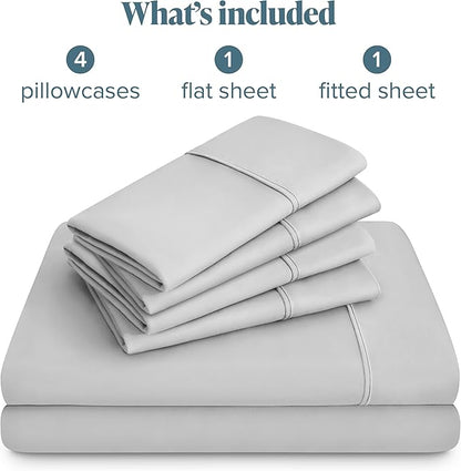 Bare Home Hotel Luxury Queen Sheet Set, Extra Soft - 6 Piece Set - Deep Pockets - Easy Fit - Cooling & Breathable - Wrinkle, Fade, Stain Resistant - Includes 4 Pillowcases (Queen, Cloud Grey)