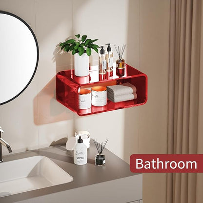 Acrylic Floating Nightstand, Bedside Table, Nightstand Shelf Wall Mounted Bedside Shelf (Red, Small)