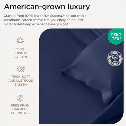 Threadmill American Supima King Size Cotton Sheets, 1200 Thread Count, 4 Piece Luxury Bed Sheets for King Mattress, 5 Star Hotel Quality Sheets with Elasticized Extra Deep Pocket, Folkstone Blue