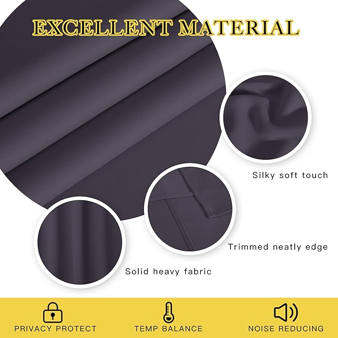 NICETOWN Greyish Purple Blackout Curtains for Bedroom 95 Inch Length - Thermal Insulated Room Darkening Privacy Grommet Window Drapes for Boys Room, Set of 1 Panel, 80 x 95 Inch