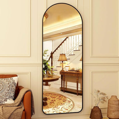 HARRITPURE 64"x21" Arched Full Length Mirror Floor Mirrors with Aluminum Alloy Frame Free-Standing Wall Mounted or Leaning Large Bedroom Dressing Mirror Modern & Contemporary Decor for Home,Black