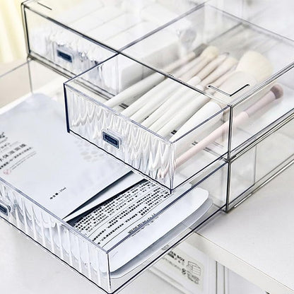 Desk Drawer Organizer, Stackable Office Supplies Desk Organizer, Plastic Plastic Storage Drawer, Desk Grocery Organizer For Stationery/Office Supplies (Clear, 2-Compartment)