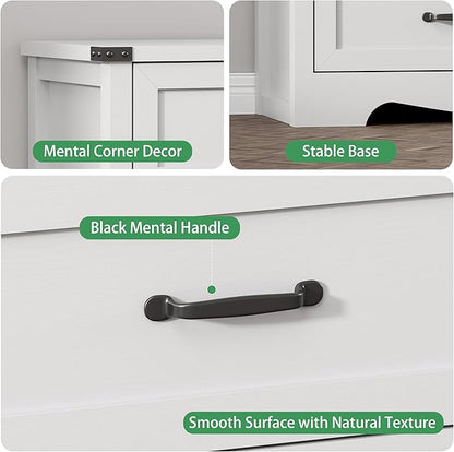 Dresser for Bedroom with 8 Drawers, 48" Wide Wood Chest of Drawers with Deep Drawers & Mental Handle, Modern Dresser TV Stand, Wooden Closet Storage Organizer for Living Room, Hallway, Entryway, White