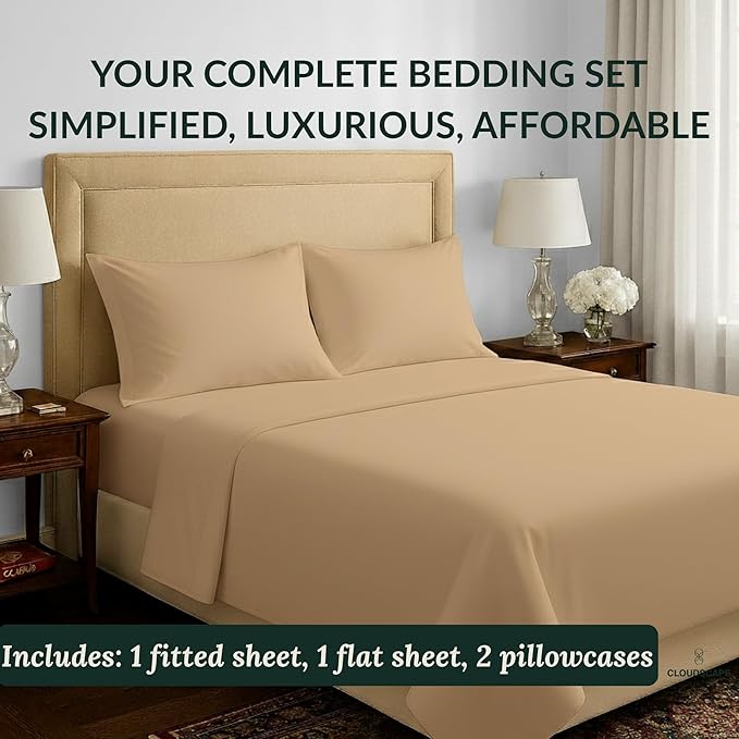 Cloud Scape Linen 100% Egyptian Cotton California King Sheet Set, 400 Thread Count,4 Pieces Luxury Bedding Set, Hotel Quality, Silky Soft, Breathable and Durable, Deep Pockets up to 17, Linen