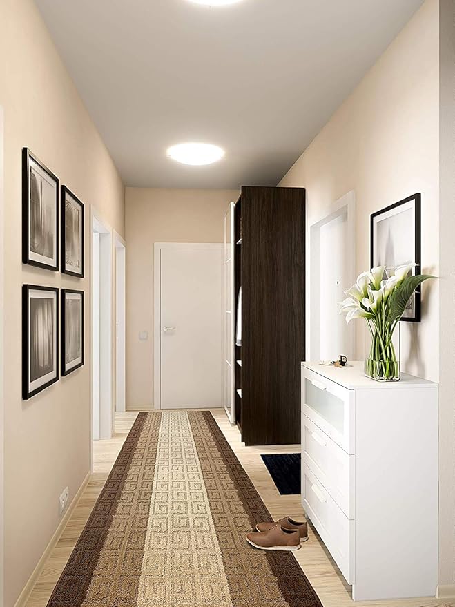 Custom Length Hallway Runner Rug,Slip Resistant,Meander Brown, 26 Inch X 12 feet, Sold and Priced Per Foot