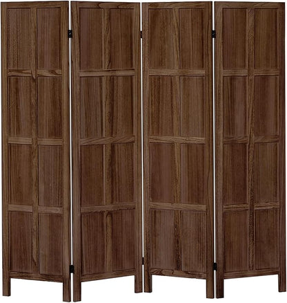 Leesinwing Wood Room Divider 4 Panel Folding Privacy Screen, Classic 5.6Ft Indoor Wooden Partition, Portable Partition Wall Divider for Room Separation, Home, Office, Bedroom, Restaurant (Brown)