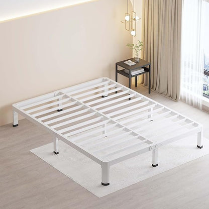 MAF 7 Inch King Metal Platform Bed Frame White with Round Corner Legs, Mattress Slide Stopper, 3000 LBS Heavy Duty Steel Slats Support, Noise Free, No Box Spring Needed, Easy Assembly