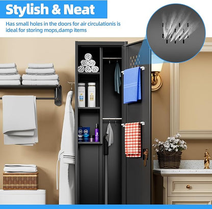 15.75 in Wide Garage Storage Cabinet, Metal Storage Cabinet with Wheels and 2 Adjustable Shelves for Home Offices, Gyms and Pantries, Black