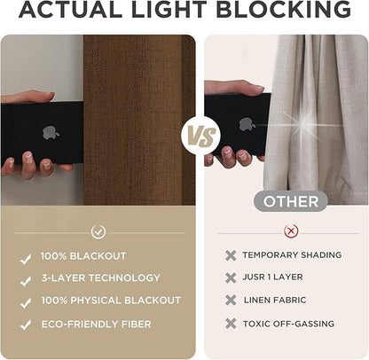 Joydeco Linen Blackout Curtains for Bedroom - 100% Light Blocking 1 Panels, Cappuccino Drapes 100" W x 120" L, Thermal Insulated Room Darkening Curtains for Living Room, Rod Pocket & Back Tabs
