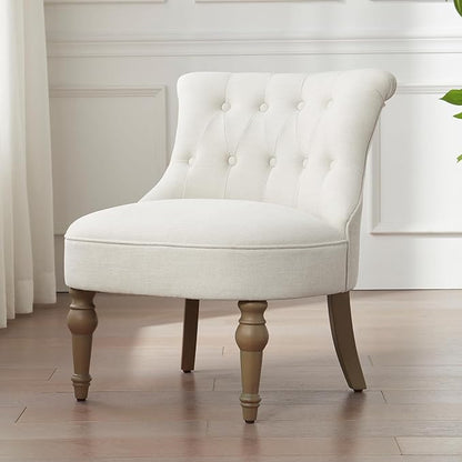 Living Room Chairs, Armless Accent Chair, Comfy Tufted Bedroom Chair, Upholstered Chair with Wooden Legs for Reading Room, Reception, Apartments and Dormitories (Beige)