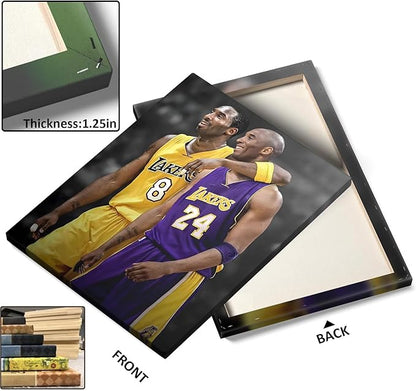 Kobe Bryant Canvas Wall Art Print Poster, Iconic Basketball Player Dual-Era Tribute Artwork, No. 8 and No. 24 Jersey Mamba Mentality Wall Decor for Home Gym Dorm Office Living Room, Framed 24x30inch