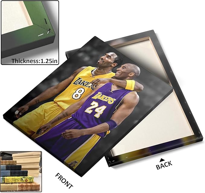 Kobe Bryant Canvas Wall Art Print Poster, Iconic Basketball Player Dual-Era Tribute Artwork, No. 8 and No. 24 Jersey Mamba Mentality Wall Decor for Home Gym Dorm Office Living Room, Framed 16x20inch