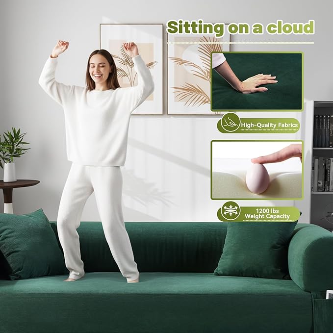Convertible Sleeper Sofa Bed,80" Folding Sofa Bed Queen with Storage,Corduroy Pull Out Couch with Bed,Boneless Couches for Living Room,Compressed Couch in a Box,Deep Green