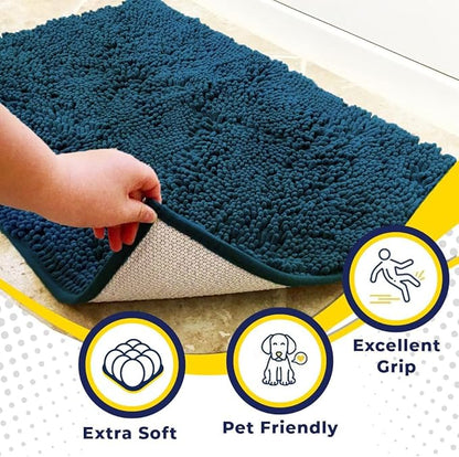 Muddy Mat® Shown on TV–Super Absorbent Microfiber Dog Door Mat for Muddy Paws, Non-Slip Washable Pet Rug, Quick Dry Chenille Entryway Carpet, Machine Washable Indoor Outdoor mat–Atlantic Blue 59"x35"