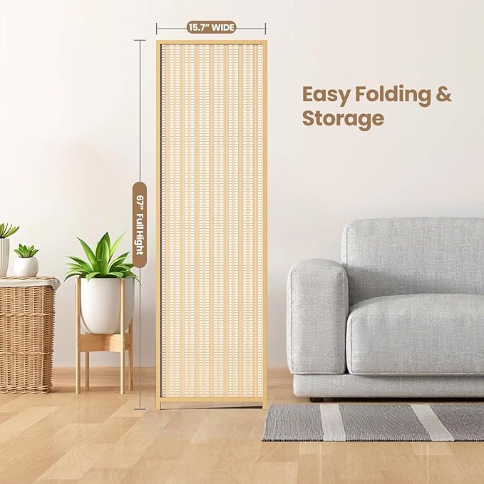 6 Panel Room Divider and Folding Screen,Bamboo Room Divider for Room Separation,67" H x 92.1" W