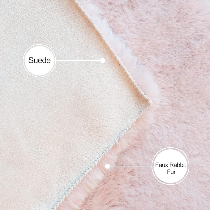 Pink Fluffy Shag Carpet Faux Bunny Washable Plush Fur Area Rugs for Bedroom 4x6 Nursery Rug for Living Room