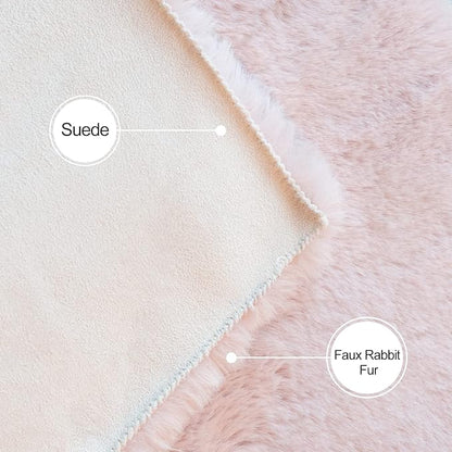 Pink Washable Fluffy 5x8 Area Rugs for Bedroom Plush Faux Rabbit Shag Fur Rug for Living Room Nursery Rug