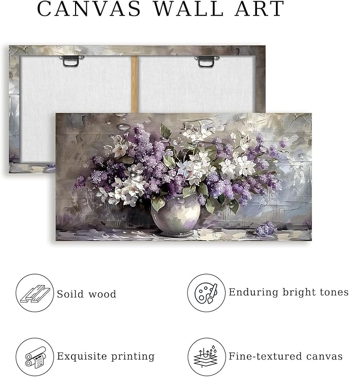 SERIMINO Still Life Large Wall Art, Purple Floral Canvas Prints Paintings, Vintage Vase Flowers Pictures Wall Decor Living Room Bathroom Kitchen Farmhouse Decor Artwork 20"X40"