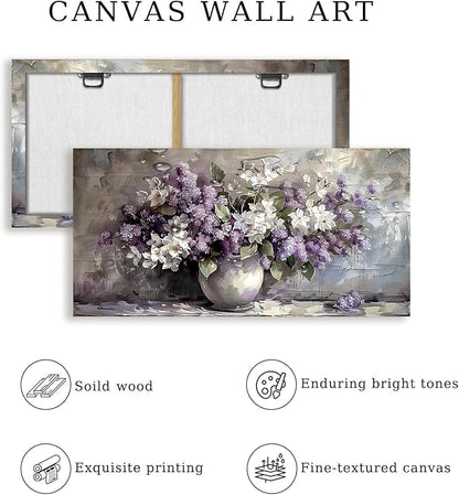 SERIMINO Still Life Large Wall Art, Purple Floral Canvas Prints Paintings, Vintage Vase Flowers Pictures Wall Decor Living Room Bathroom Kitchen Farmhouse Decor Artwork 20"X40"