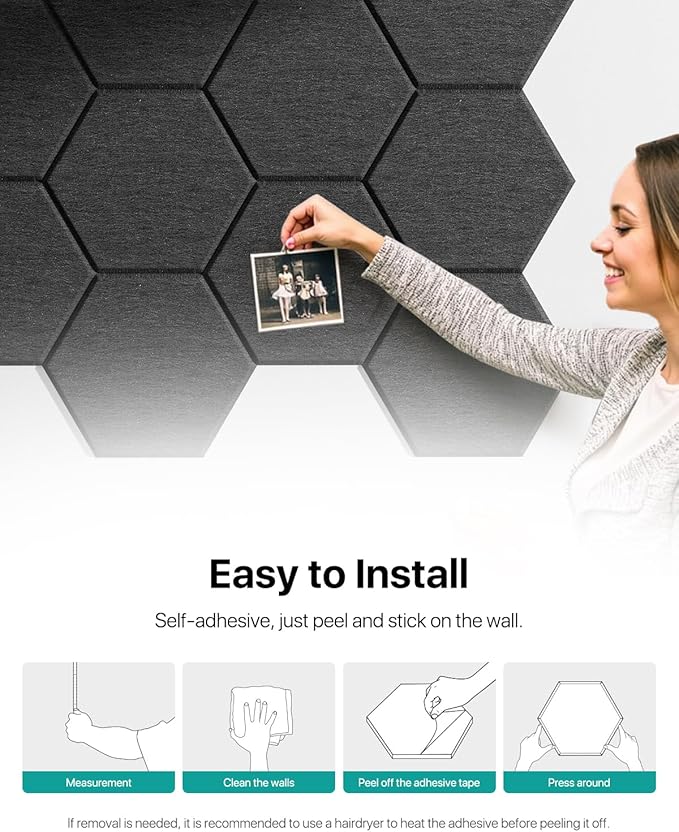 18 Pack Hexagon Acoustic Panels, Self-Adhesive Soundproof Wall Panels, High Density Acoustic Wall Panels, Sound Proofing Panels for Walls, Office, Reccording Studio, Ceiling 12" X 10" X 0.4" Black