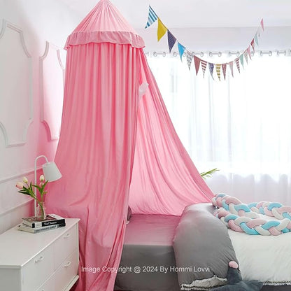 Bed Canopy for Girls, Dreamy Frills Ceiling Hanging Princess Canopy Bedroom Decoration Soft Canopy Net Reading Nook, Extra Large Full Queen Size Bed Canopies - Pink