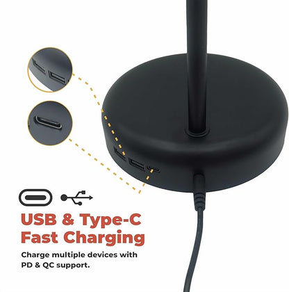 Touch Control Bedside Table Lamp – Dimmable Nightstand Lamp with Outlet for Bedroom, Living Room, and Office